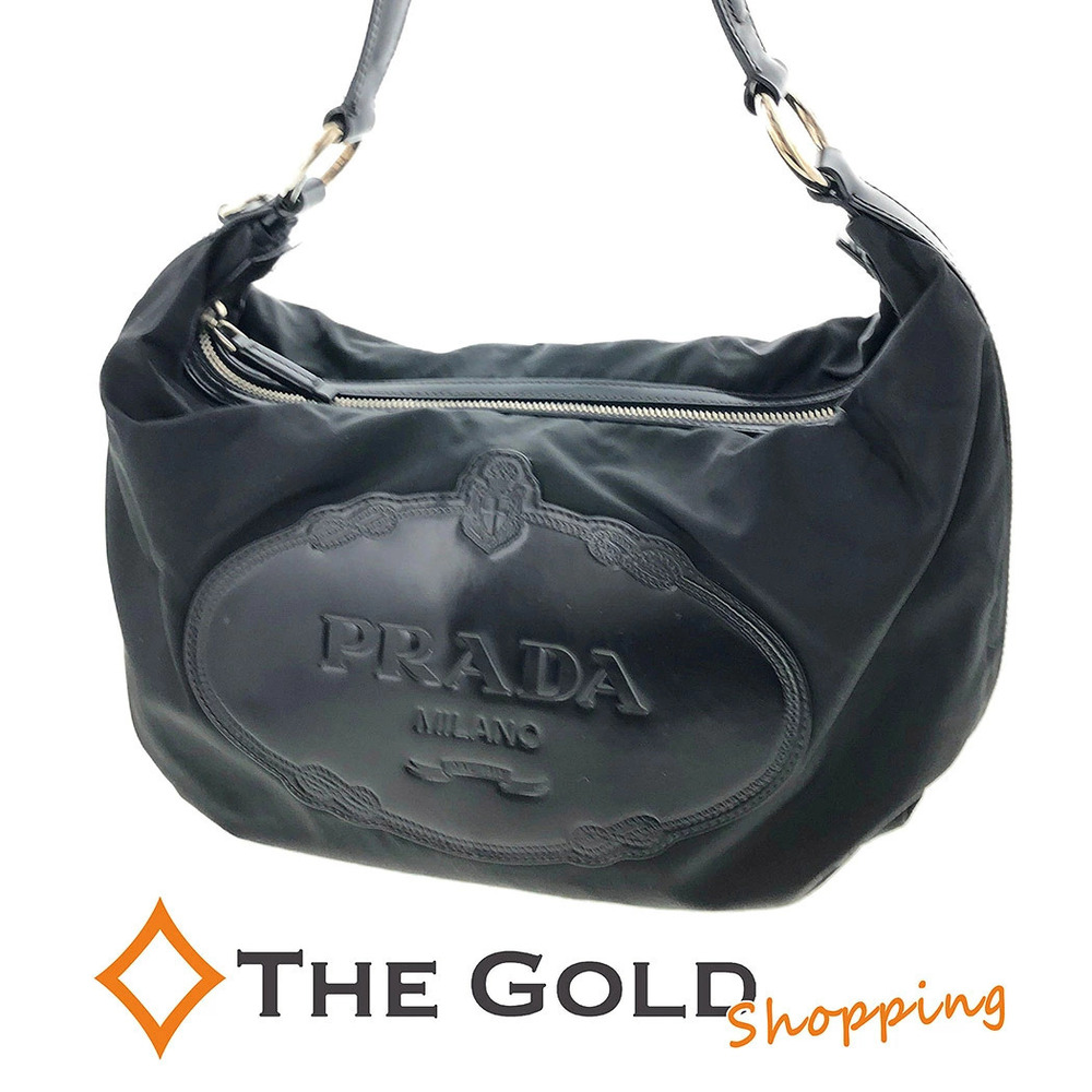 Prada Vela Hobo Shoulder Bag Black